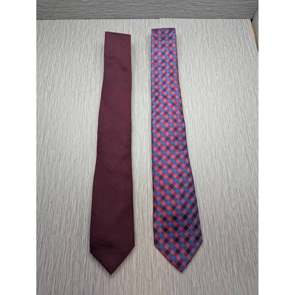 Men's Neck Tie Lot 2 Piece Ben Sherman Plaid 100% Silk